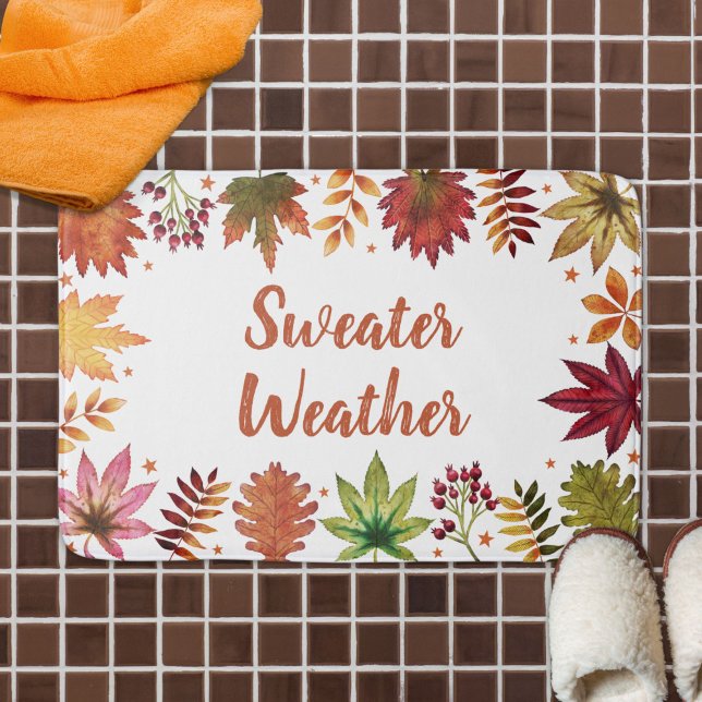 Sweater Weather Autumn Fall Leaves  Bath Mat (Sweater Weather Autumn Fall Leaves Bath Mat)