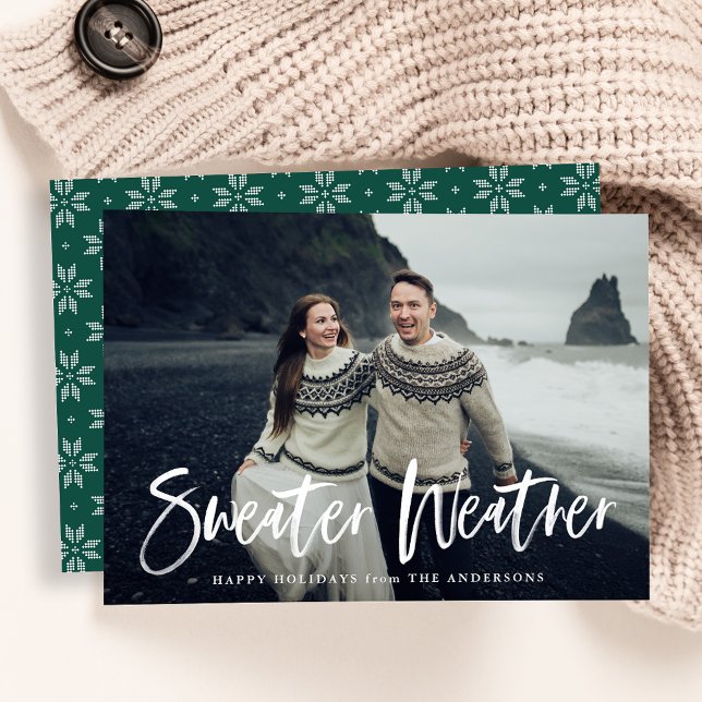 Sweater Weather Green Photo Holiday Card (Creator Uploaded)