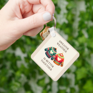 Sweater Weather Green Red Hearts Custom Key Ring