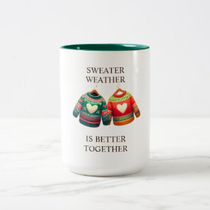 Sweater Weather Green Red Hearts Custom Two-Tone Coffee Mug