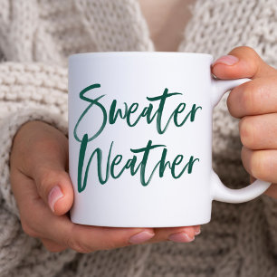 Sweater Weather Green Script Holiday Coffee Mug