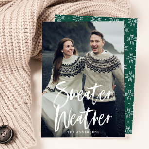 Sweater Weather in Green   Holiday Photo Card