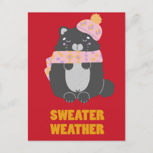 Sweater Weather Pink Scarf & Hat Kitty Postcard