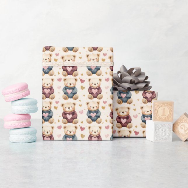 Sweatered Teddy Bears Wrapping Paper (Baby Shower)