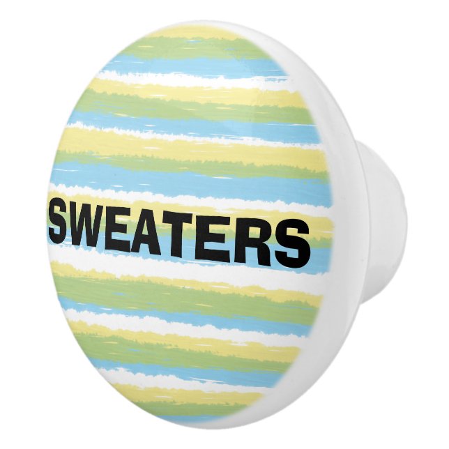 Sweaters Blue Yellow Watercolor Stripes Ceramic Knob (Right)