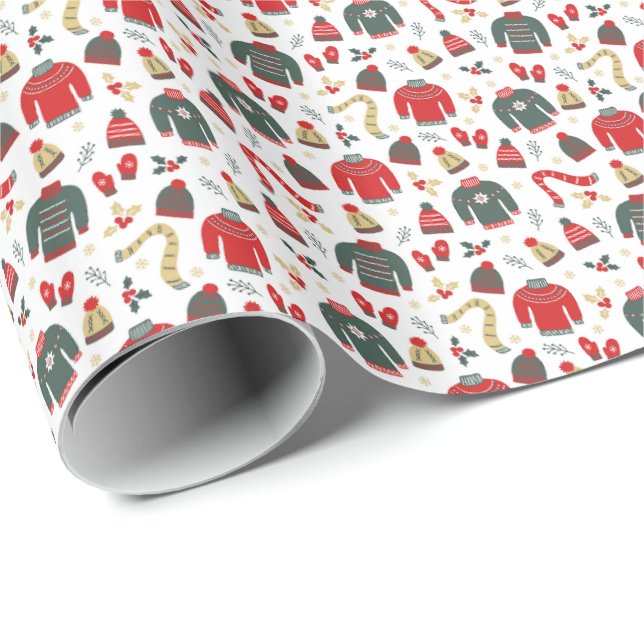 Sweaters Hats & Mittens Holiday Wrapping Paper (Roll Corner)