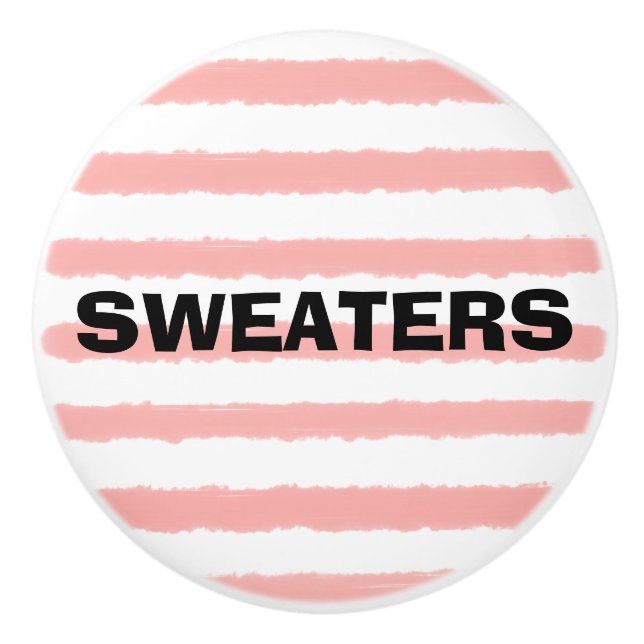 Sweaters Pink White Watercolor Stripes Ceramic Knob (Front)