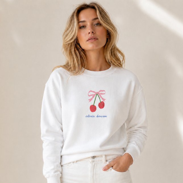 Sweatshirt | Cherry Coquette Bow Cute Illustration (A cute design graphic sweatshirt with coquette bow and cherries, perfect for gifting or everyday use)