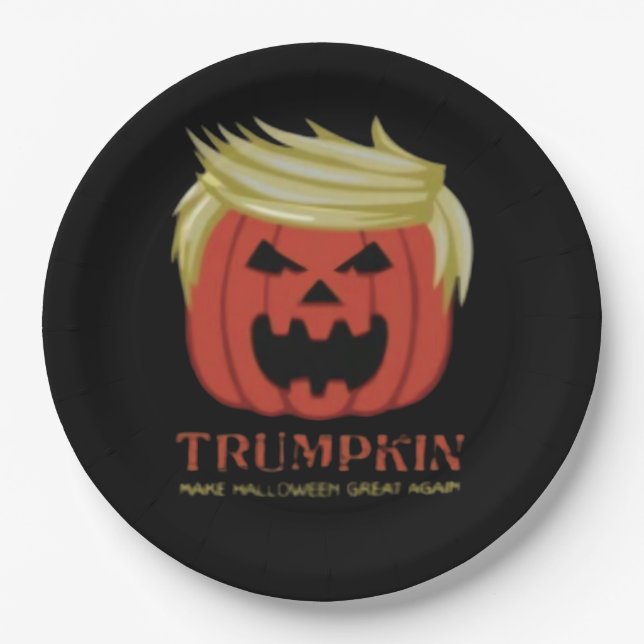 Sweatshirt, Trumpkin, Halloween Merch  Paper Plate (Front)