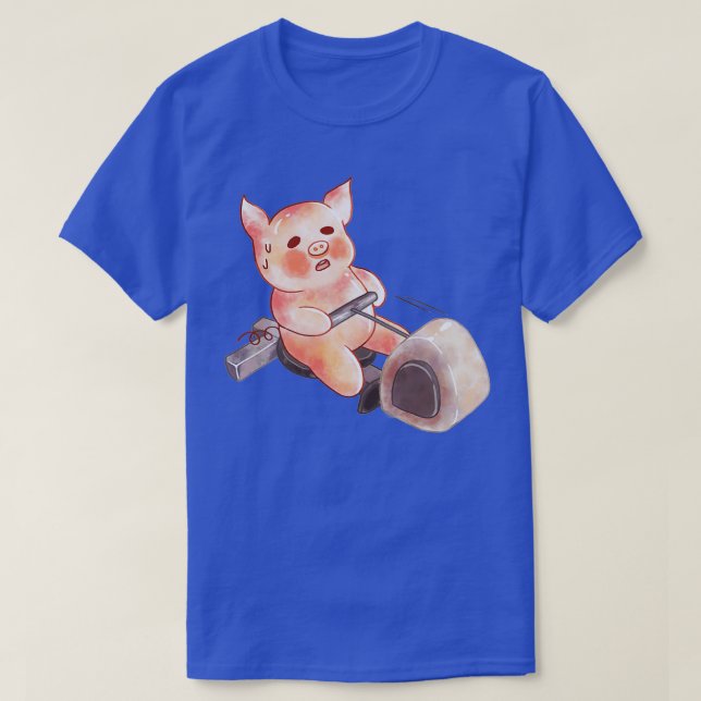 Sweaty Pig on Rowing Machine T-Shirt (Design Front)