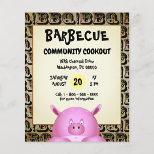 Sweaty Pink Cartoon Pig   Barbecue Flyer