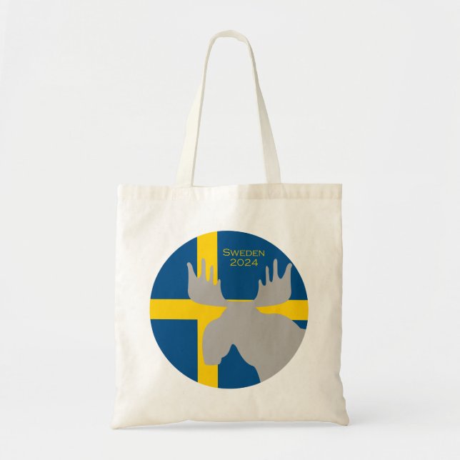 Sweden 2024 with Moose and Flag Tote Bag (Front)