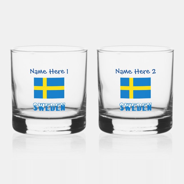 Sweden and Swedish Flag Blue Personalisation  Whiskey Glass (Front)