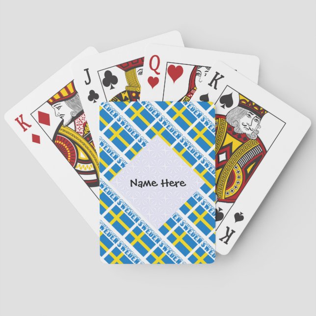 Sweden and Swedish Flag Tiled with Your Name Playing Cards (Back)