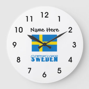 Sweden and Swedish Flag with Your Name Large Clock