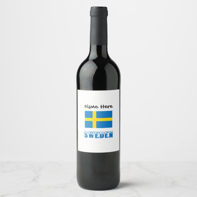 Sweden and Swedish Flag with Your Name Wine Label (Front)