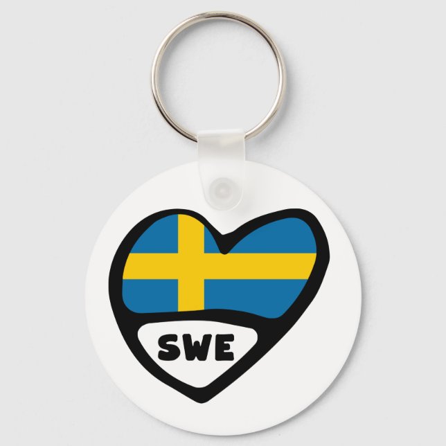 Sweden Country Code Flag Heart Keyring, SWE Key Ring (Front)