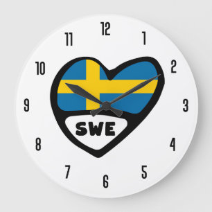 Sweden Country Code SWE Flag Heart Large Clock