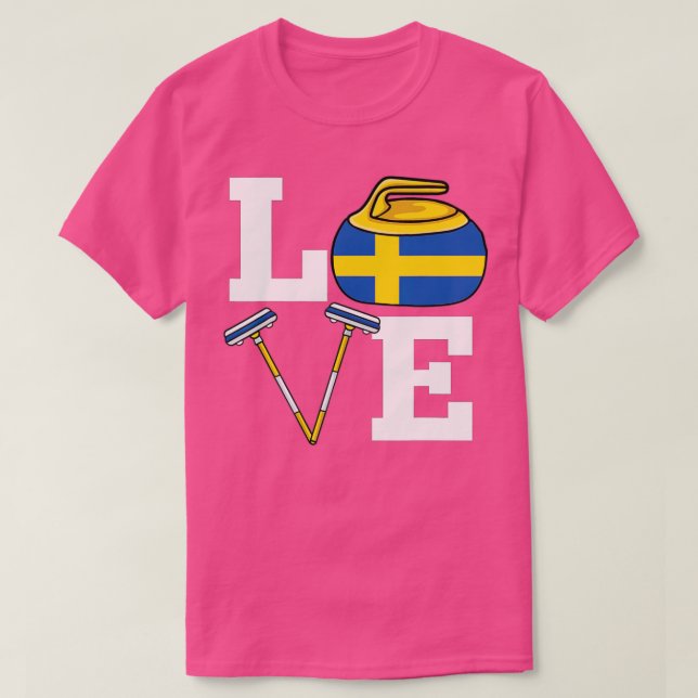 Sweden Curling Broom Winter ice Sports Swedish Fla T-Shirt (Design Front)