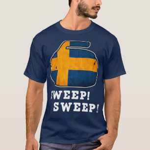 Sweden Curling Naional Flag Sweep Curler T-Shirt