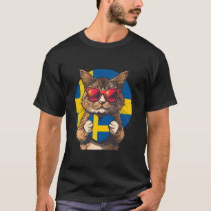 Sweden Cute Cat Sverige Heart Swedish Flag Swedish T-Shirt