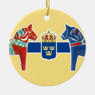 Sweden Dala Coat of Arms Ceramic Tree Decoration