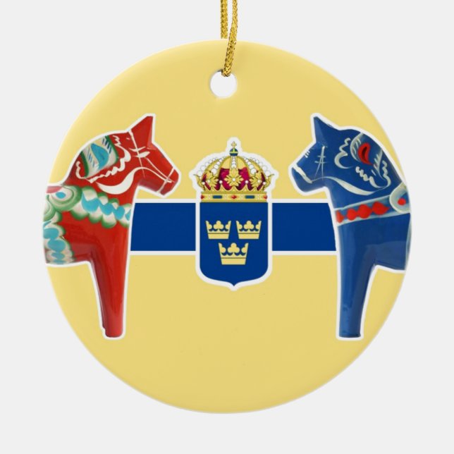 Sweden Dala Coat of Arms Ceramic Tree Decoration (Front)