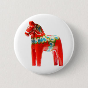 Sweden Dala Horse 6 Cm Round Badge