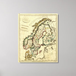 Sweden, Denmark, Norway with boundaries outlined Canvas Print