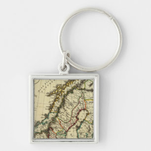 Sweden, Denmark, Norway with boundaries outlined Key Ring