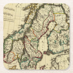 Sweden, Denmark, Norway with boundaries outlined Square Paper Coaster