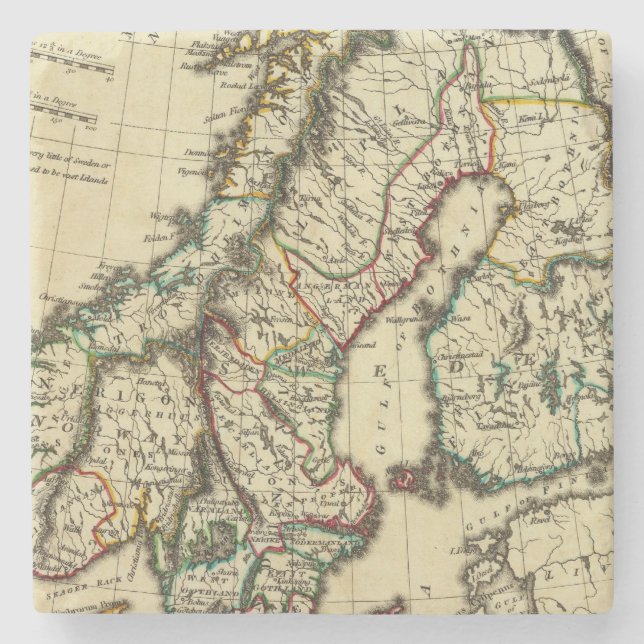 Sweden, Denmark, Norway with boundaries outlined Stone Coaster (Front)