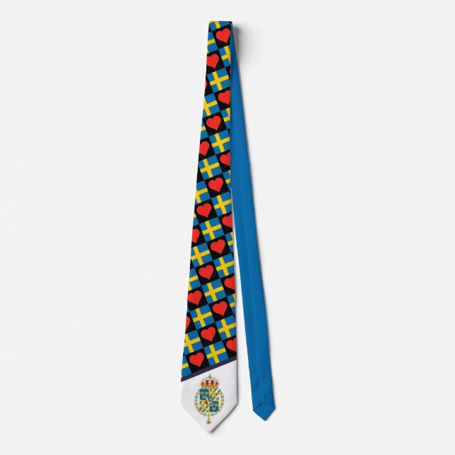 Sweden Flag and Heart Swedish Pride Coat of Arms Tie (Front)