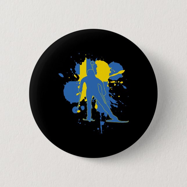 Sweden Flag Biathlonist - Swedish Biathlon 1  6 Cm Round Badge (Front)