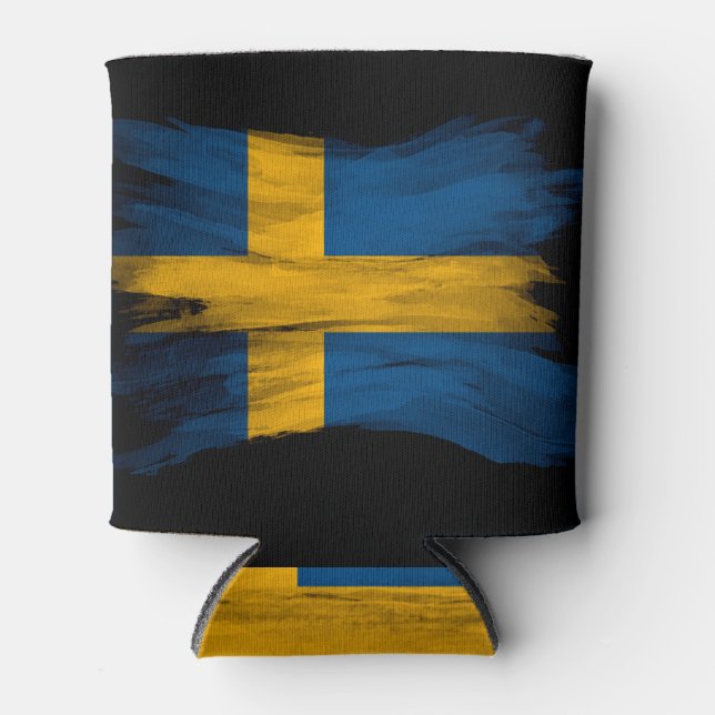 Sweden flag brush stroke, national flag can cooler (Front)