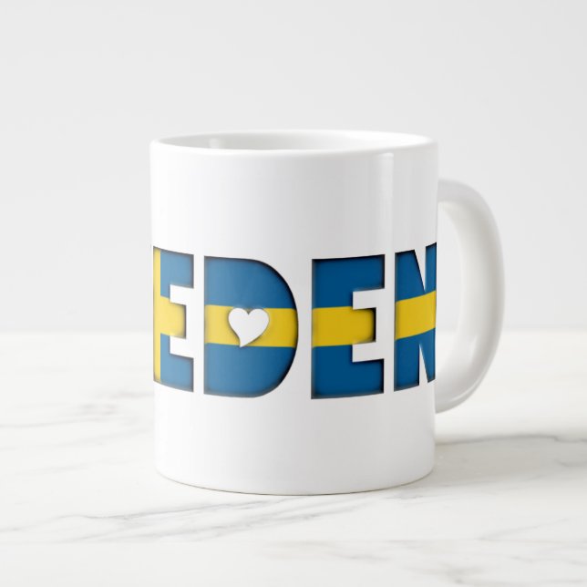 Sweden Flag Colours Typography Pattern Hearts Large Coffee Mug (Front Right)
