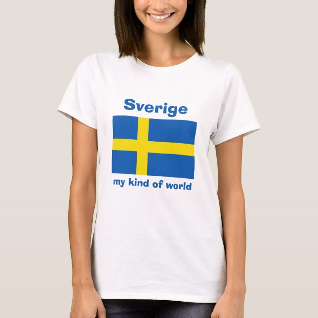 Sweden Flag + Map + Text T-Shirt (Front)