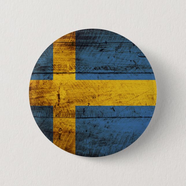 Sweden Flag on Old Wood Grain 6 Cm Round Badge (Front)