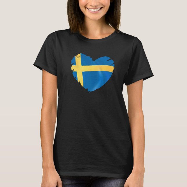 Sweden Flag On Shape Of Heart Swedish Sweden T-Shirt (Front)
