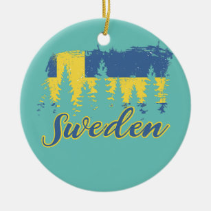 Sweden Flag Scandinavia Vacation Sweden Hiking  Ceramic Tree Decoration