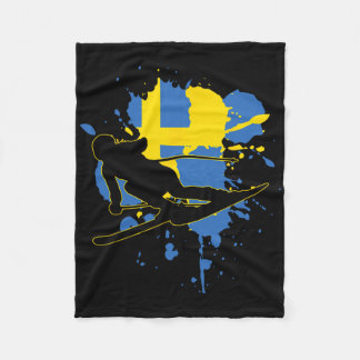 Sweden Flag Skier - Swedish Alpine Skiing  Fleece Blanket