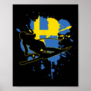 Sweden Flag Skier - Swedish Alpine Skiing Poster
