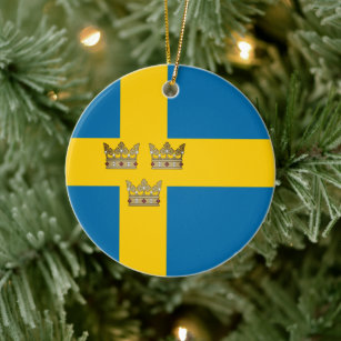 Sweden flag/ Three Crowns added Ceramic Tree Decoration