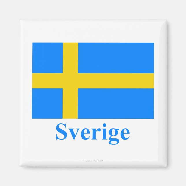 Sweden Flag with Name in Swedish Magnet (Front)