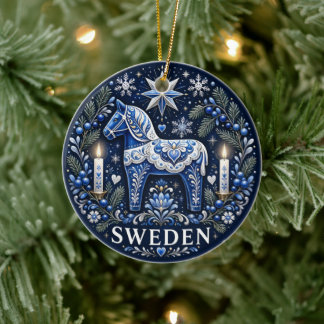 Sweden Folk Art Keepsake Holiday Ceramic Tree Decoration