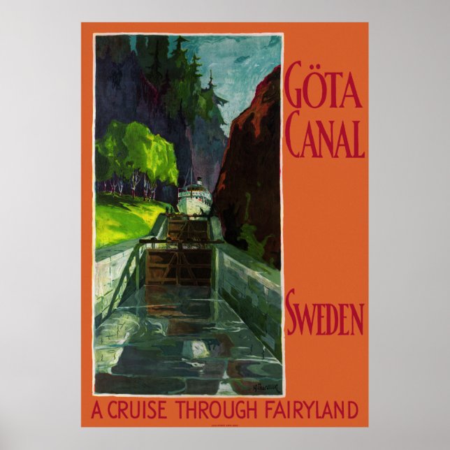 Sweden Göta Canal Vintage Travel Poster Restored (Front)