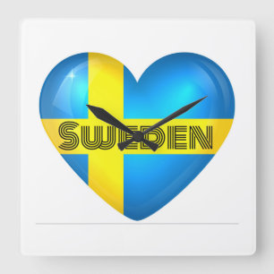 Sweden Heart Flag Square Wall Clock