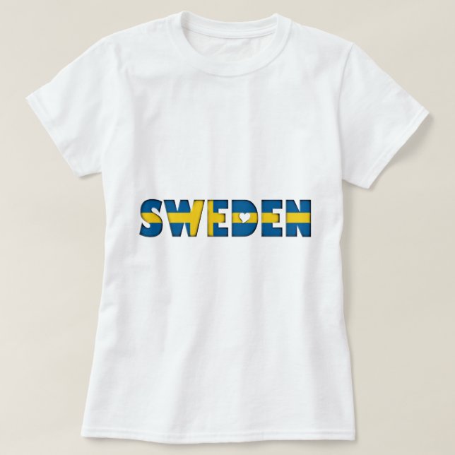Sweden Hearts Typography Country Flag Colours T-Shirt (Design Front)