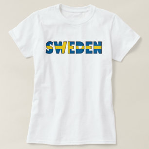 Sweden Hearts Typography Country Flag Colours T-Shirt