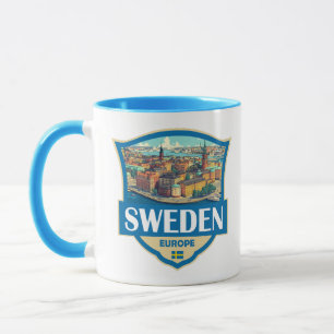 Sweden Illustration Retro Badge Mug